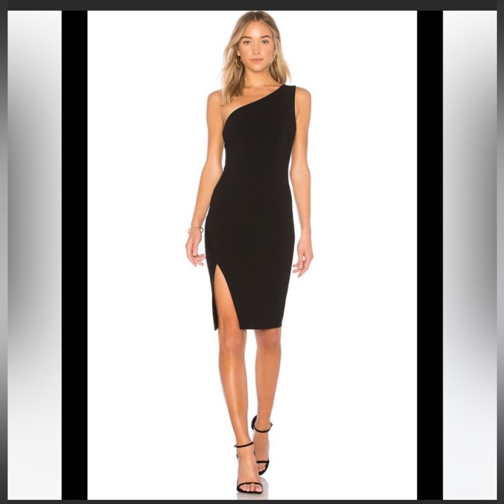 Likely One Shoulder Black MIDI Dress